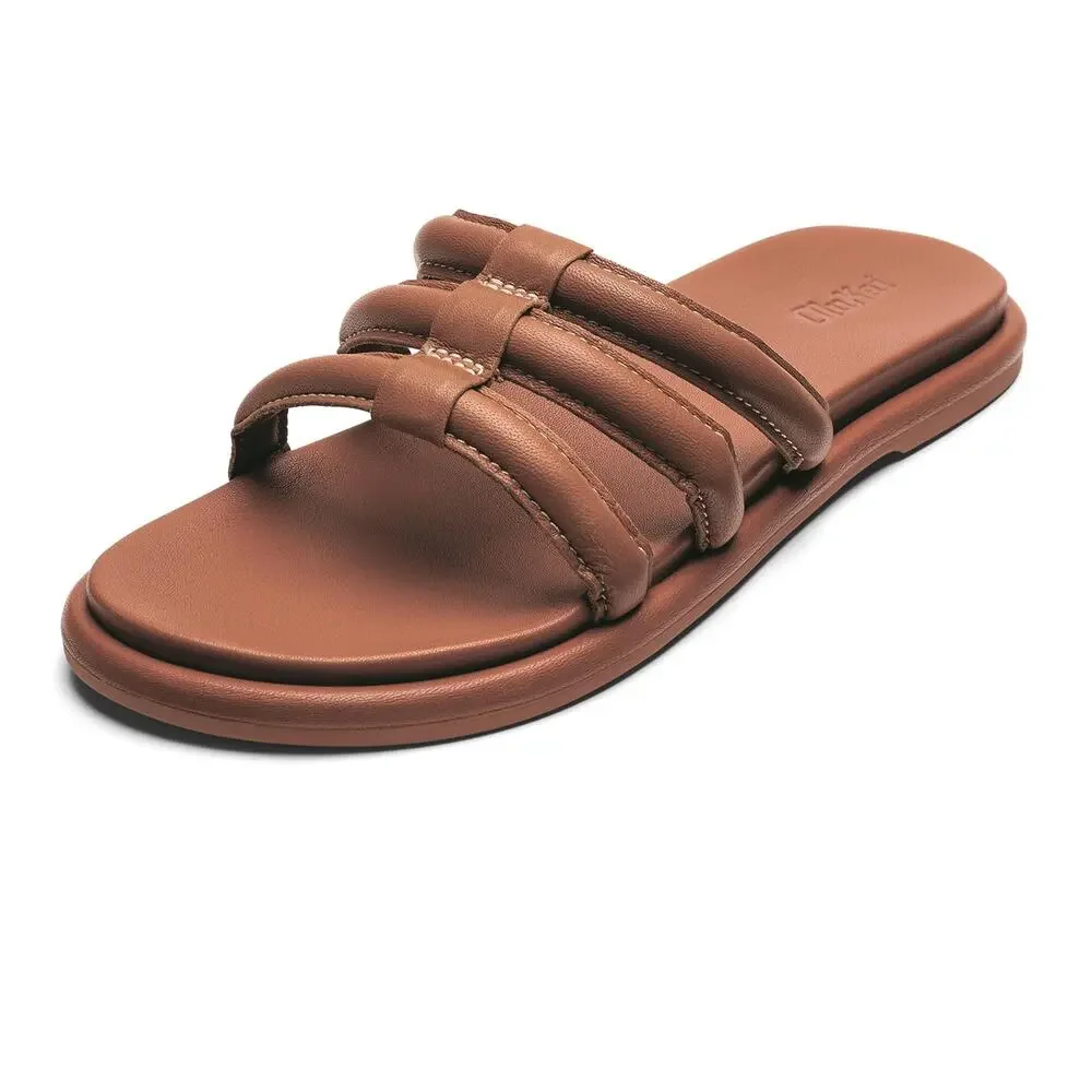 OLUKAI TIARE WOMEN'S SLIDE SANDALS, PREMIUM LEATHER & STYLISH DESIGN, FOX/FOX,10